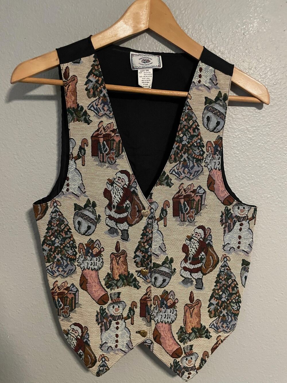 Vintage Imaginations Vest Womens Small Christmas Santa Snowman Tree Tapestry
